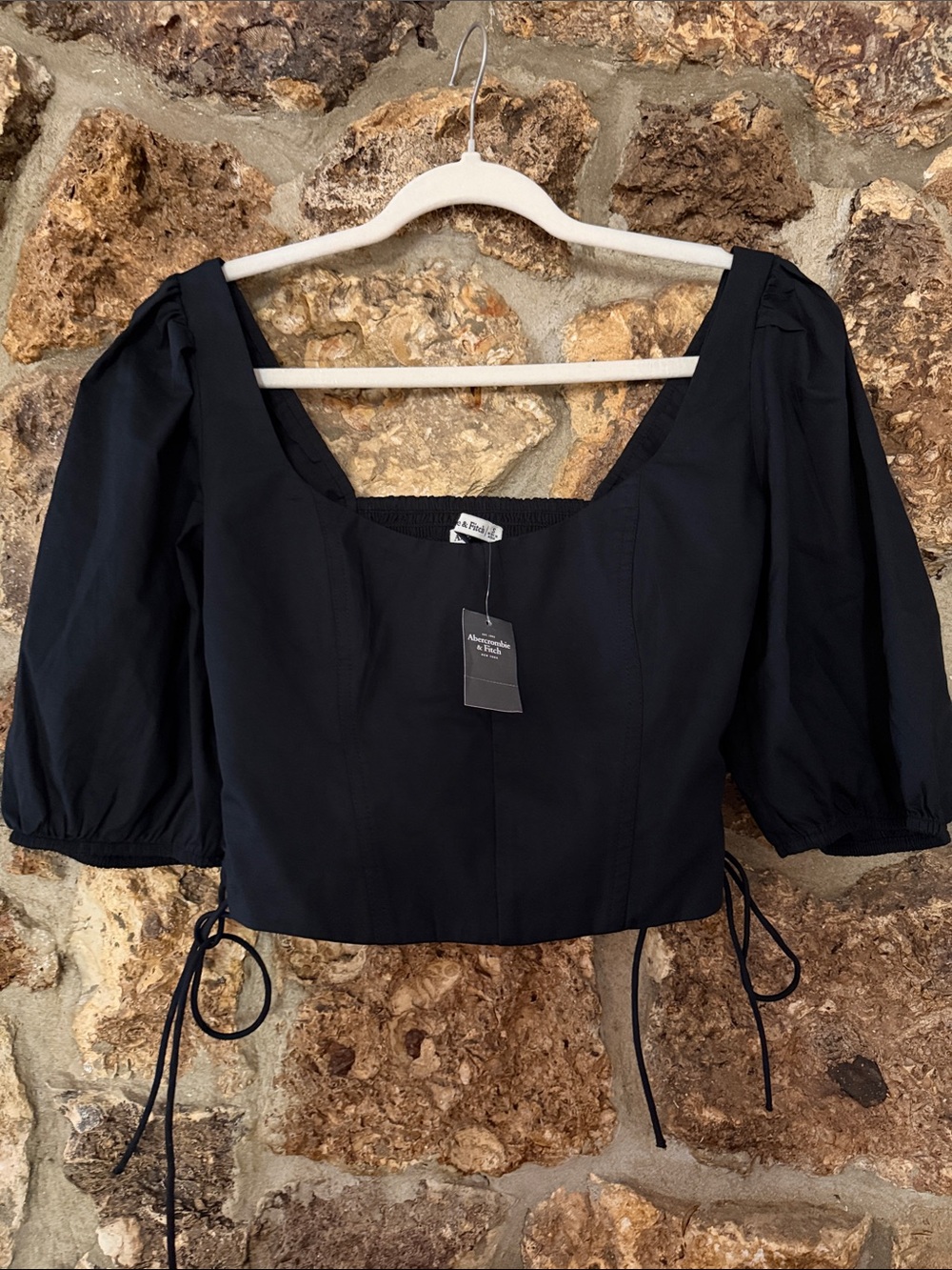 Abercrombie & fitch crop Black Puff Sleeve lace up